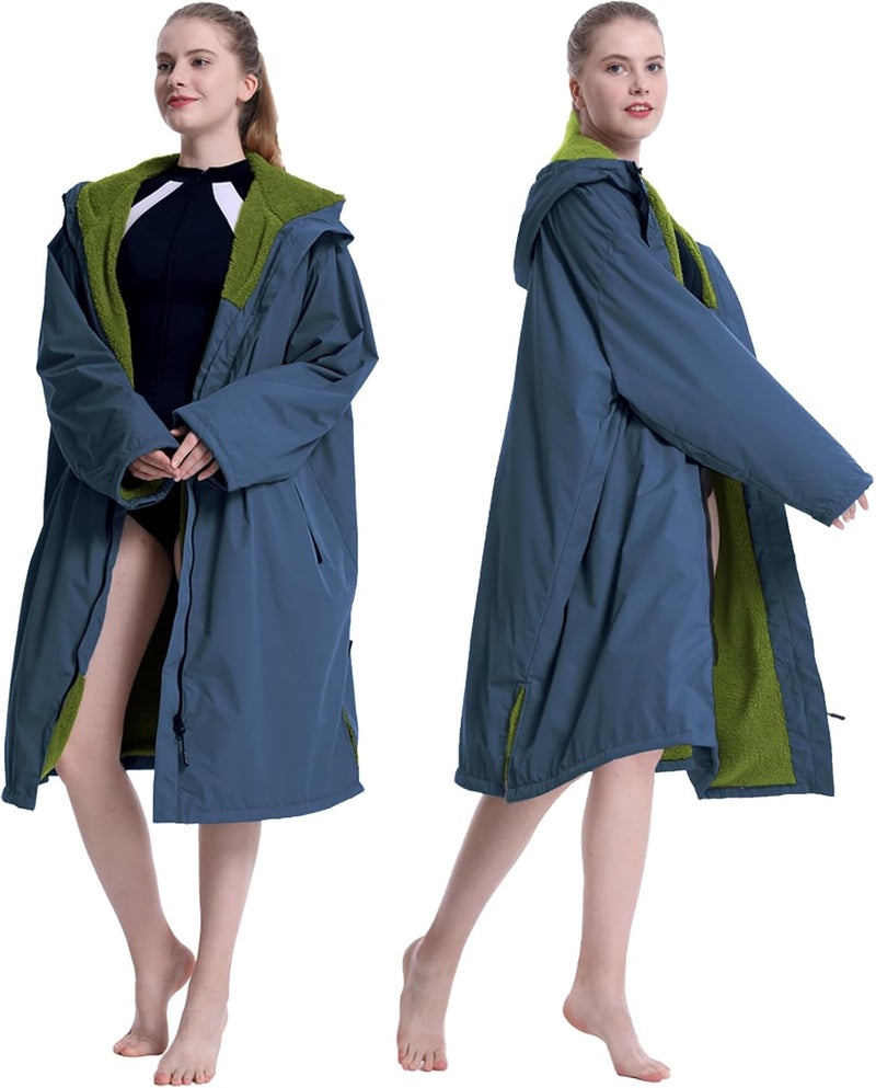 Oksun Waterproof Swim Parka, Windproof Surf Poncho Warm Coat, Recycled Fabric Water Resistent Oversized Sherpa Lining Jacket - Image 1